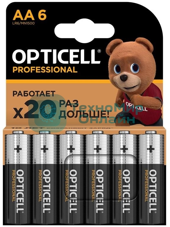 Элемент питания алкалиновый AA/LR6 (блист. 6шт) Professional Opticell 5052003