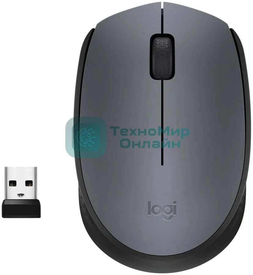 Мышь беспроводная Logitech M170 черный/темно-серый, 1000 dpi, радиоканал, USB, кнопки - 3