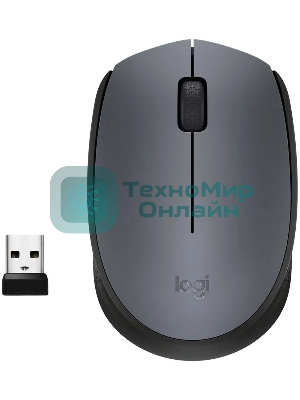 Мышь беспроводная Logitech M170 черный/темно-серый, 1000 dpi, радиоканал, USB, кнопки - 3