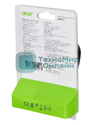 Мышь беспроводная Acer OMR010 черный, 1200 dpi, радиоканал, USB, кнопки - 3