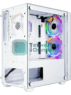 Компьютерный корпус Ginzzu CL660 mATX FAN 4*12FRGb передняя панель Решетка Белый