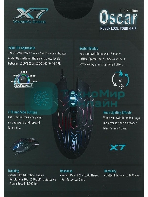 Мышь проводная A4Tech X77 черный, 2400 dpi, USB, кнопки - 8