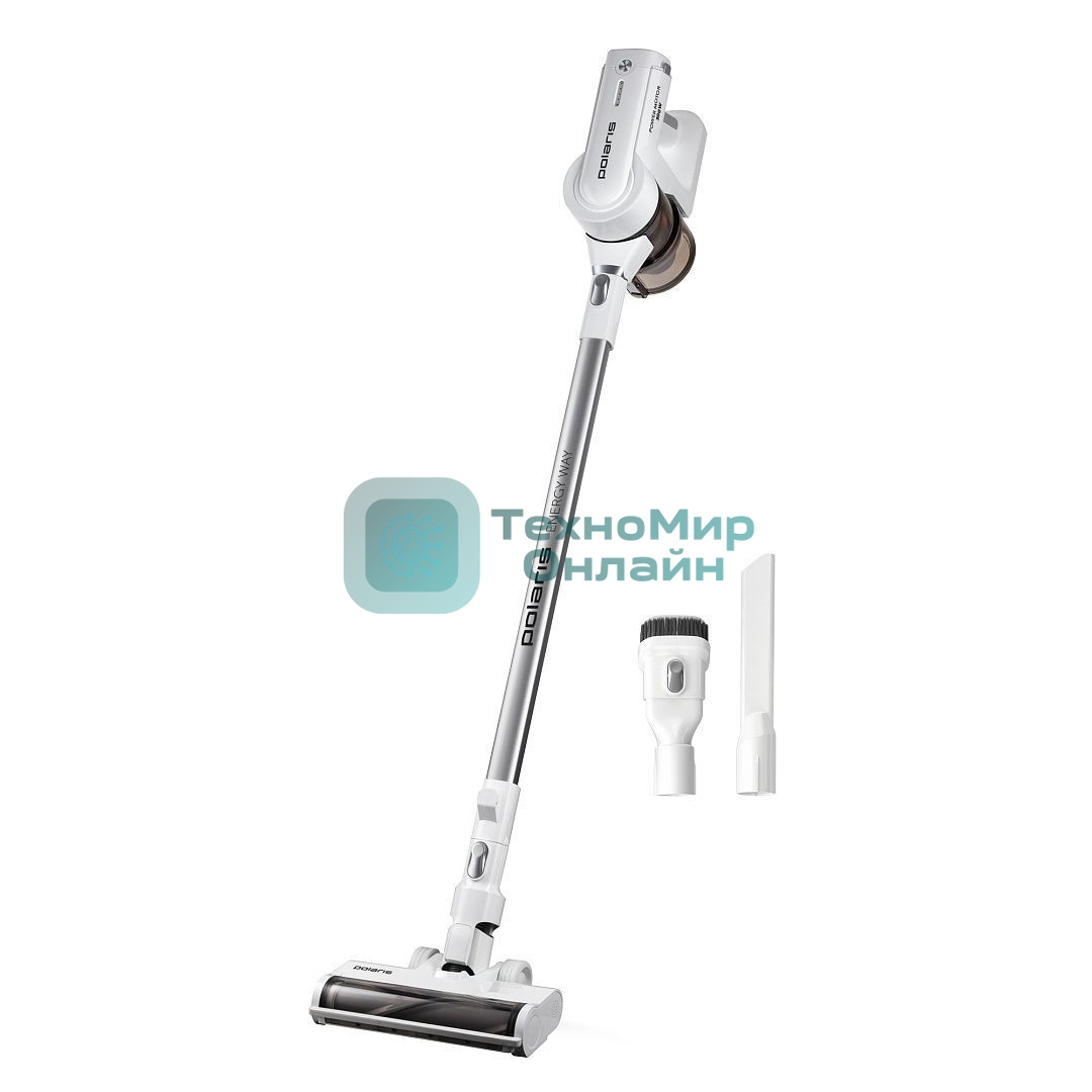 Пылесос вертикальный Polaris PVCS-5000 белый, питание от аккумулятора, 100 Вт, уборка сухая, пылесборник 0.5 л, время работы от АКБ max 40 мин