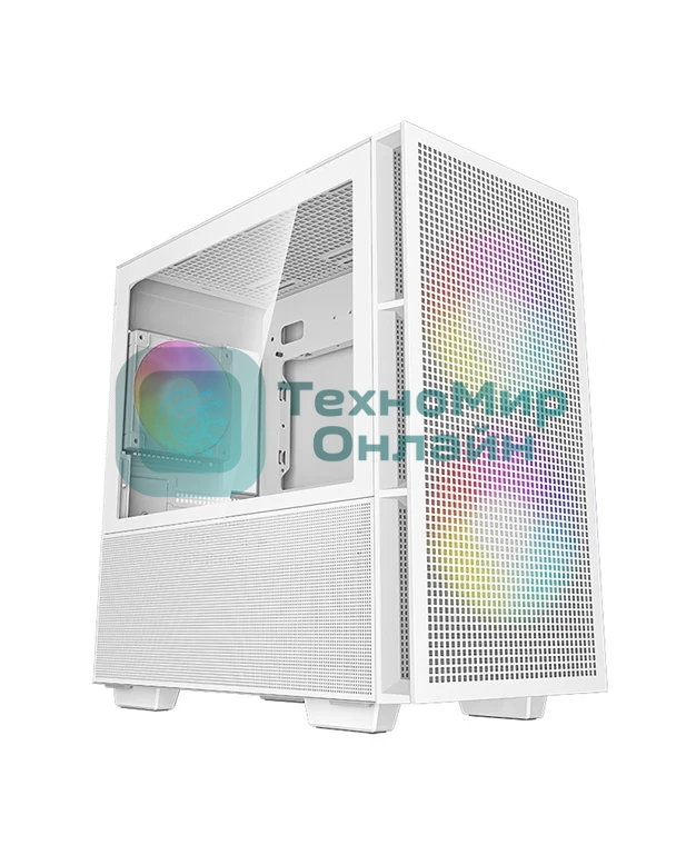 Компьютерный корпус Deepcool CH360 WH без БП, боковое окно (закаленное стекло), 2x140мм ARGb LED вентилятор спереди и 1x120мм ARGb LED вентилятор сзади, белый, mATX