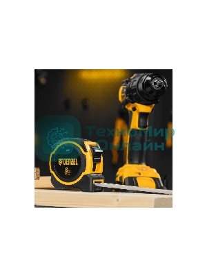 Рулетка Denzel 8м х 25мм, двухкомп. корпус, магнитный обрезиненный зацеп