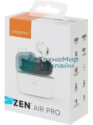 Наушники TWS Creative Zen Air Pro белый, внутриканальные, Bluetooth, активное шумоподавление, до 9 ч