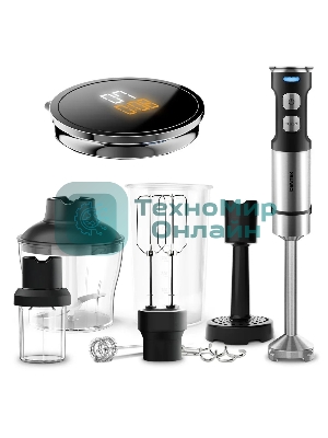 Блендер CENTEK CT-1367 (сталь) 1500 Вт, 8в1, блендер/венчик/чоппер/кофе, ДИСПЛЕЙ 650мл стакан 800мл