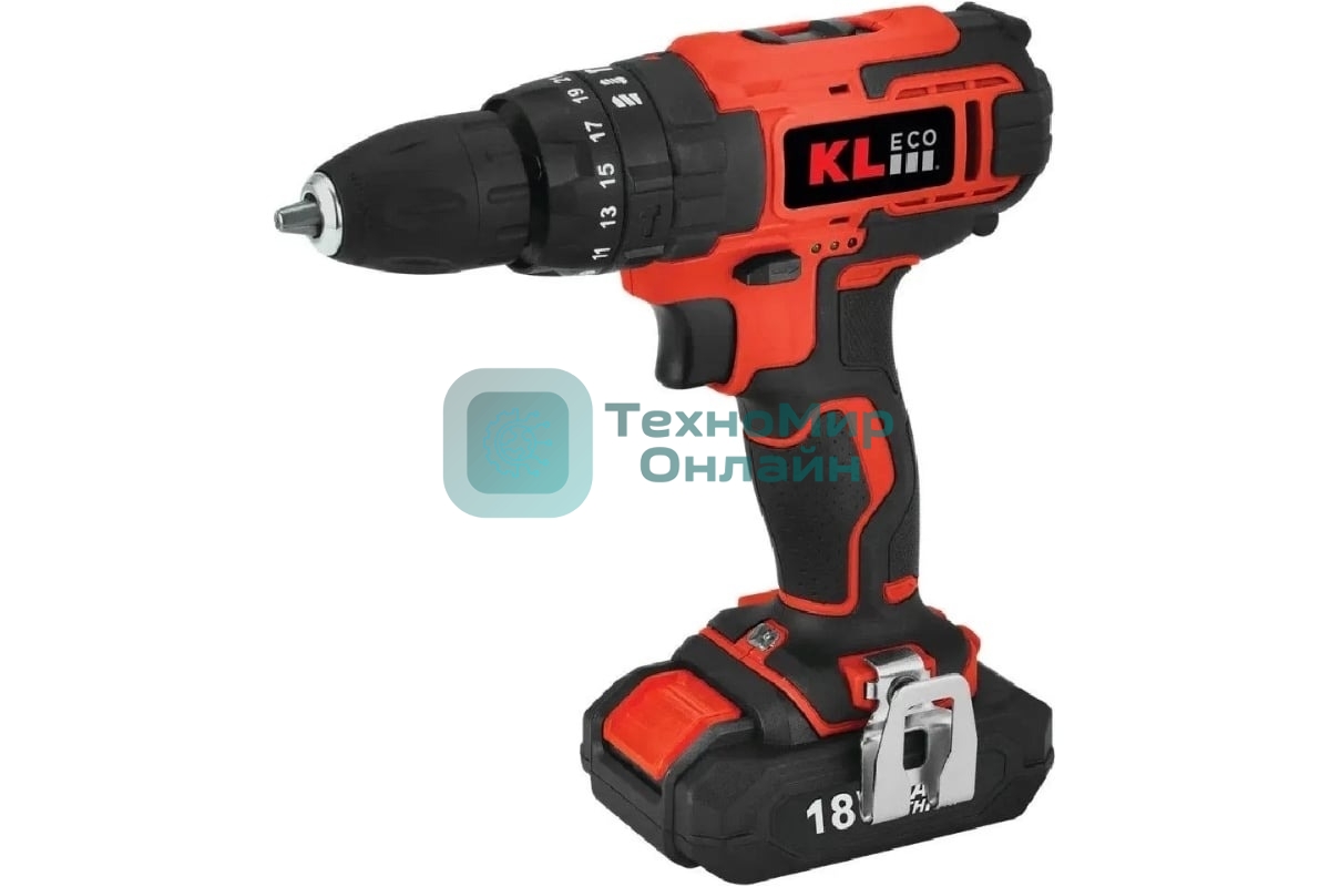 Дрель-шуруповерт KLECO KE18DM-20DB, 18 В, 2 Ач, 30 Нм, щеточный, ударный