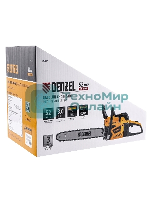 Пила цепная бензиновая Denzel DS-5218, шина 45 см, 52см3, 3 л.с., шаг 0,325, паз 1,5 мм, 72 зв