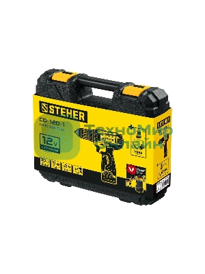Дрель-шуруповерт аккумуляторная STEHER CD-120-2, Аккумуляторная, 12В, 2 АКБ, Кейс