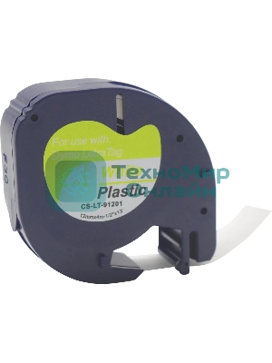 Картридж ленточный Cactus CS-LT-91201 черный шрифт, белый фон (12 мм, 4 м) для Dymo Letra Tag LT-100H