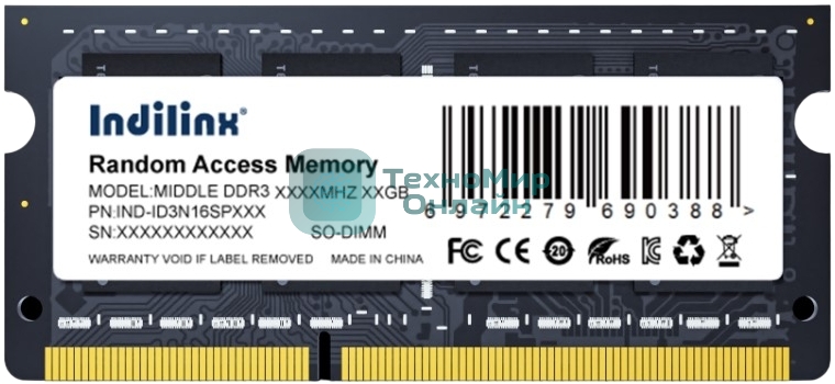Оперативная память Indillinx, DDR3, 8GB (1x8 GB), 1600 MHz, CL11, SO-DIMM