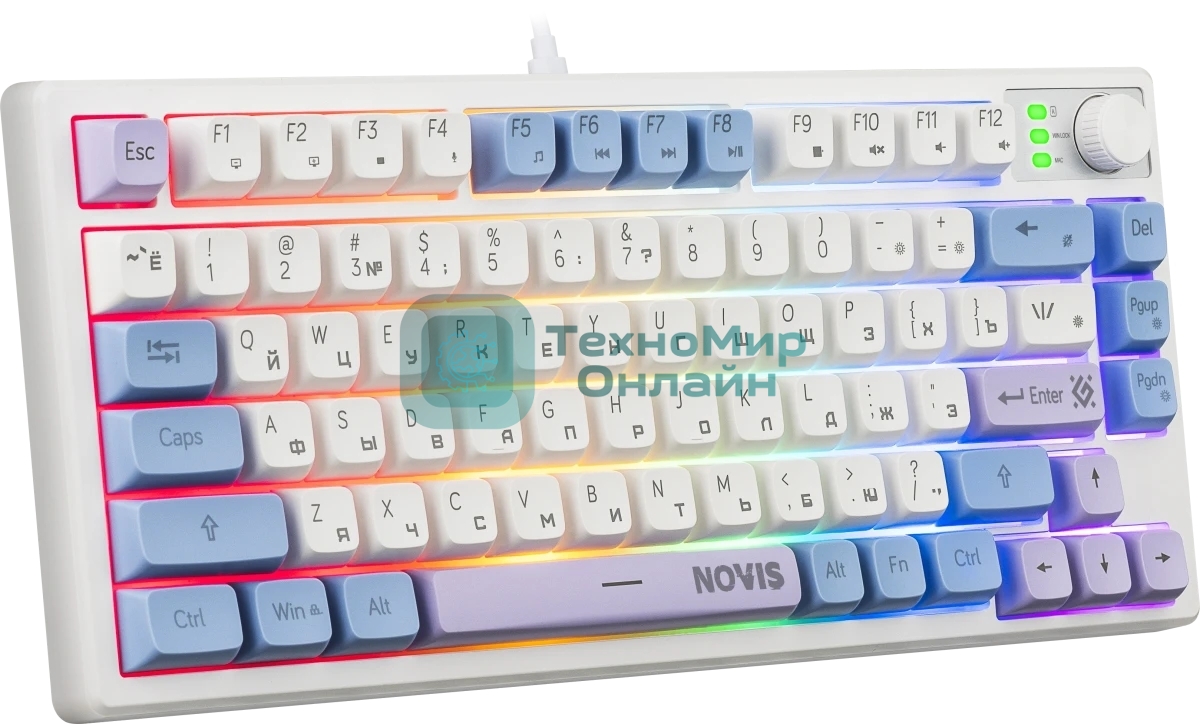Клавиатура проводная игровая Defender Novis GK-318 RU,бел/гол,80кн+FN,радуж,1.5м
