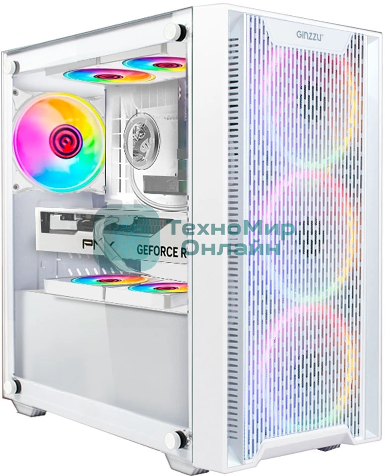 Компьютерный корпус Ginzzu CL660 mATX FAN 4*12FRGb передняя панель Решетка Белый