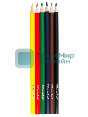 Карандаши цветные Silwerhof Веселые друзья 2.65мм, шестигранный профиль, дерево, ассорти, 6 цветов, коробка с европодвесом