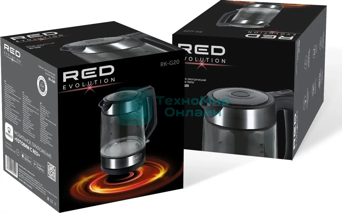 Чайник электрический Red Solution evolution RK-G20 1.7л. 2200Вт черный корпус: нерж.сталь/стекло (RK-G20)