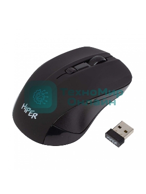 Мышь беспроводная HIPER HOMW-101, 1000-1600 dpi, оптический, 4 кнопки, Soft-touch покрытие, USB-приемник, 2,4 ГГц, батарея 1хАА, черный (HOMW-101)