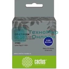 Картридж ленточный Cactus CS-LT-91204 черный шрифт, зеленый фон (12 мм, 4 м) для Dymo Letra Tag LT-100H
