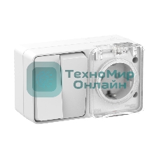 Блок ОП AtlasDesign Profi54 розетка 16А 250В с заземл. защ. шторки + 2-кл. выключатель 10А IP54 бел. SchE