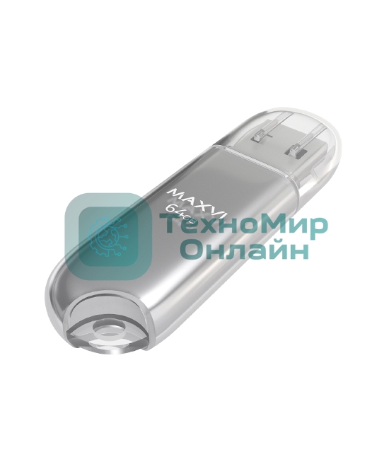 Флешка USB Maxvi P1 (FD64GBUSB20C10P1 silver), 64GB, USB 2.0, R/W 12/5, серебристый