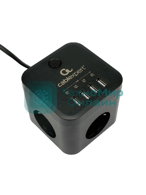 Сетевой фильтр Cablexpert Cube CUBE-3-U4-B-1.5, 3 р, 10А, 4хUSB, 1.5 м, ур.защиты 4+, черный, коробка