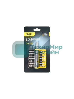 Набор бит 14 шт c держателем Deli DL251201 (SL4,SL5,SL6,PH0,PH1,PH2,PH3,T15,T20,T25,H5,H6,PZ1,PZ2), сталь S2, пласт.держатель