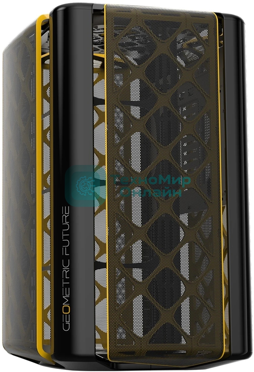 Компьютерный корпус без блока питания Geometric Future Model 2 The Ark, Mini-Tower, no fans, 3xUSB-A 3.0, 1xUSB 3.2 Type-C, mATX, mITX Black/Gold