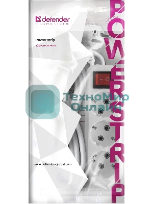 Удлинитель с заземлением Defender L330 16 А,1.5 м, заземление, выключатель