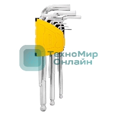 Набор шестигранных ключей с шаром Deli DL3088 9 шт. Размер: 1,5-10 мм. Материал: Cr-V. Шаровой конец. Хромированный.