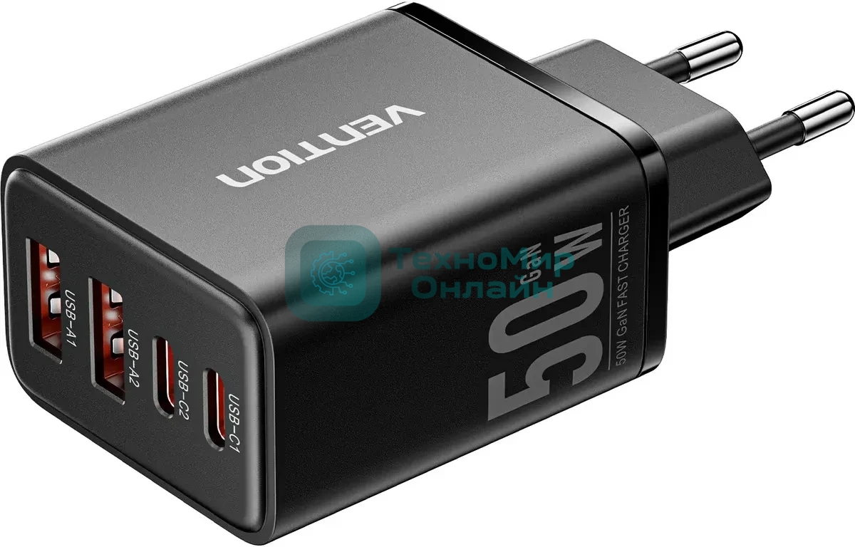 Сетевое зарядное устройство Vention на 4 порта GaN 50W USB (C+C+A+A) Черный