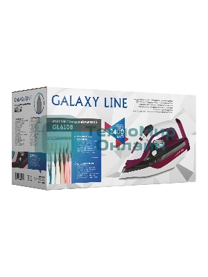 Утюг Galaxy Line GL 6108 бордовый/белый, 2400 Вт, 50 г/мин, 230 г/мин, 500 мл