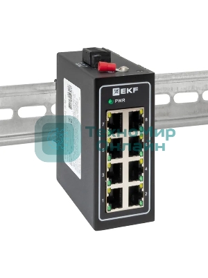 Коммутатор неуправляемый промышленный U-8T 8 портов 10/100Base-T(X) RJ45 монтаж на DIN-рейку TSX EKF TSX-U-8T