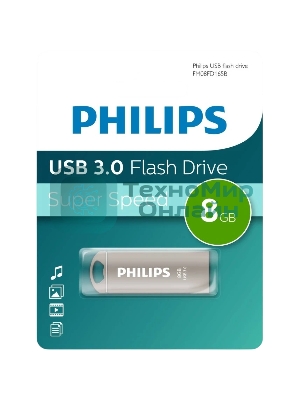 Флешка USB PHILIPS IRON (FM08FD165B/97), 8GB, USB 3.0, R/W 70/25, серебристый