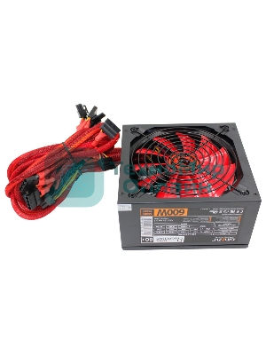 Блок питания Ginzzu PC600 Red, 600Вт, 80 PLUS, 140мм, черный/красный