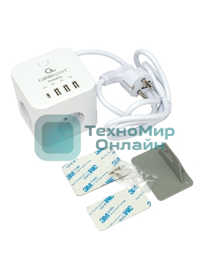 Сетевой фильтр Cablexpert Cube CUBE-3-CU3-W-1.5, 3 р, 10А, 1xType-C PD, 3xUSB, 1.5 м, ур.защиты 4+, белый, коробка
