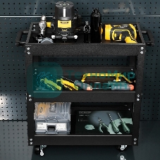 Тележка инструментальная трехсекционная на колесах Deli DL433013 510x260x580мм, до 90кг, толщина полки 0,6мм, толщина стойки 1мм