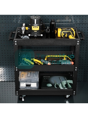 Тележка инструментальная трехсекционная на колесах Deli DL433013 510x260x580мм, до 90кг, толщина полки 0,6мм, толщина стойки 1мм