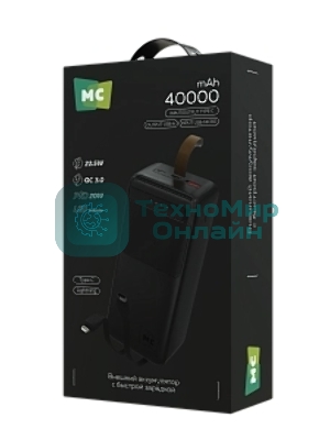 Портативный аккумулятор MORE CHOICE (4620202552839) PB59-40 40000mAh 1USB+1Type-C+1micro USB 3.0A 22.5W PD20WP, черный
