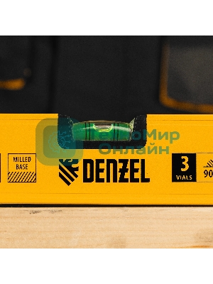 Уровень алюминиевый Denzel магнит., фрезерованный, 3 глазка (1 зеркал.), 0,5 мм/м, 800 мм