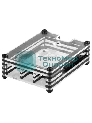 Корпус Qumo, 9-слойный акриловый + вентилятор, Raspberry Pi 4, черный transparent(RS041)