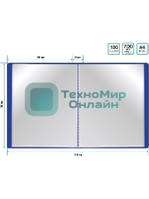 Папка с 100 прозрачными вкладками Silwerhof Eco A4, пластик, 0.7мм, синий