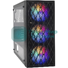 Компьютерный корпус Miditower ExeGate EVO-8243 (ATX, без БП, 2хUSB+1хUSB 3.0, черный, 3 вент. с RGb подсветкой, боковая панель - закаленное стекло)