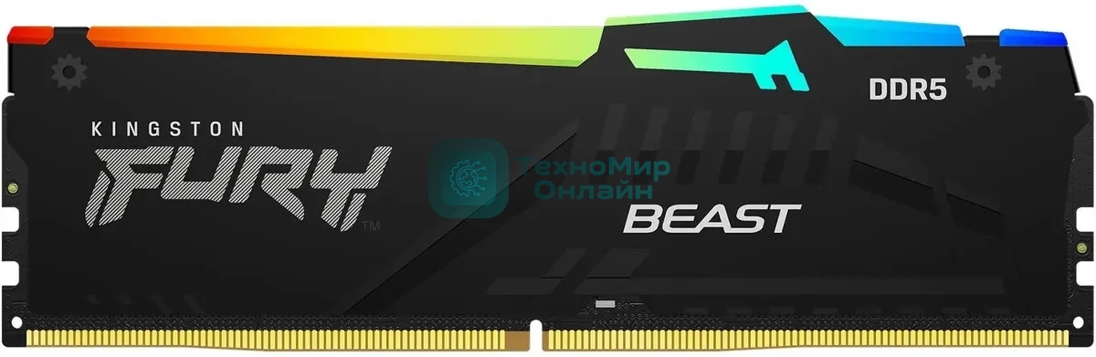 Оперативная память Kingston Fury Beast, DDR5, 16GB (1x16GB), 5200MHz, CL40, DIMM, с радиаторами, RGB, черный