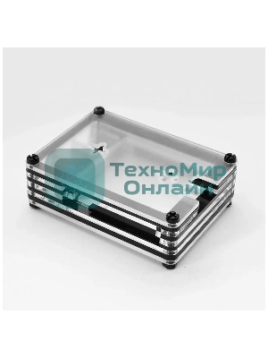 Корпус Qumo, 9-слойный акриловый + вентилятор, Raspberry Pi 4, черный transparent(RS041)
