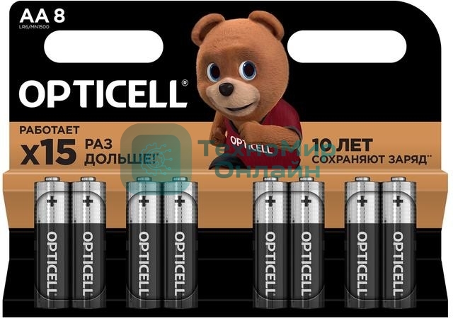 Элемент питания алкалиновый AA/LR6 (блист. 8шт) Basic Opticell 5051008