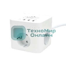 Сетевой фильтр Cablexpert Cube CUBE-3-CU3-W-1.5, 3 р, 10А, 1xType-C PD, 3xUSB, 1.5 м, ур.защиты 4+, белый, коробка