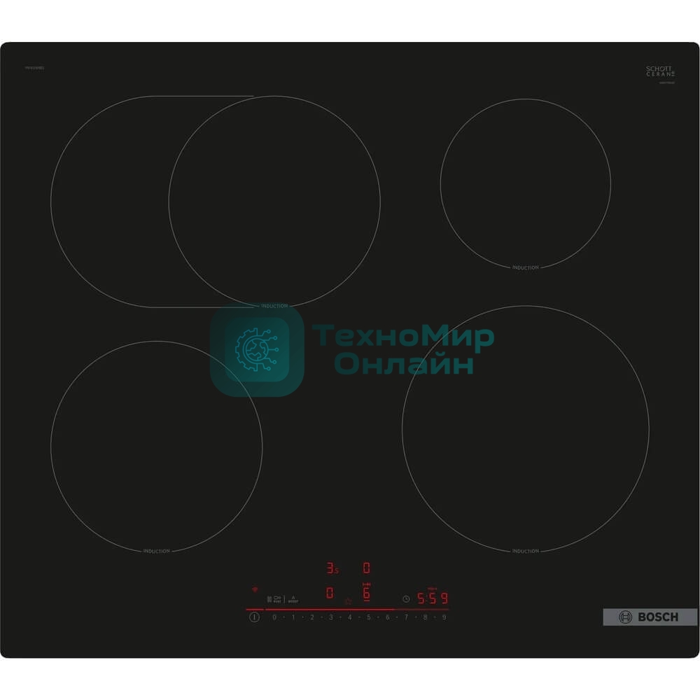Индукционная варочная панель Bosch PIF61RHB1E 60 см, индукция, скошенные края, сенсорное управление, черный