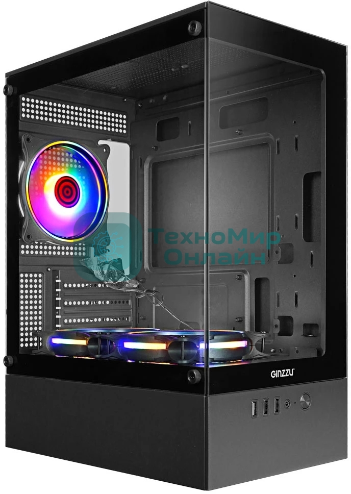 Компьютерный корпус Ginzzu CL475 mATX FAN 3*12LC4 передняя панель Стекло