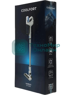 Пылесос вертикальный Coolfort CF-3006 белый/голубой, питание от аккумулятора, 130 вт, уборка сухая, пылесборник 0.5 л, работа от АКБ max 30 мин.