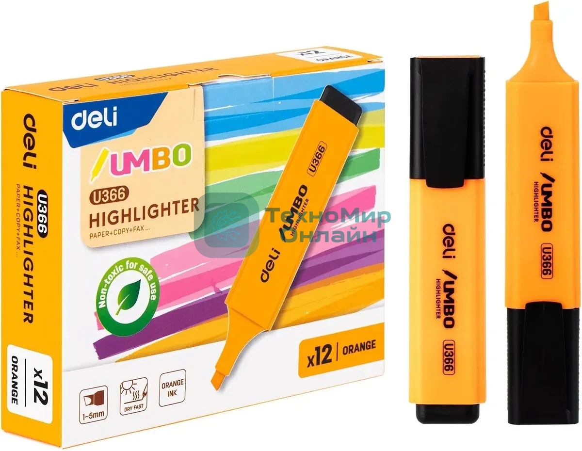 Текстовыделитель Deli EU366-OR Jumbo, скошенный пишущий наконечник, 1-5мм, оранжевый
